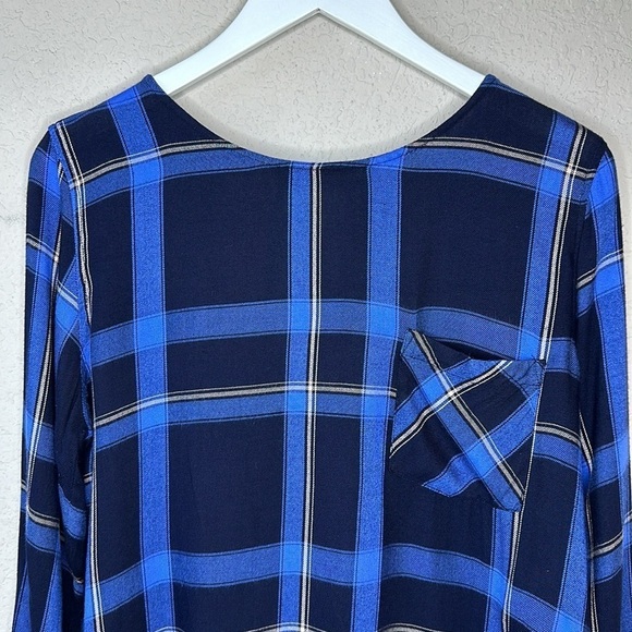 Anthropologie Cloth & Stone Blue Plaid Lace Up Back Flannel Shirt Size Medium - Picture 2 of 11